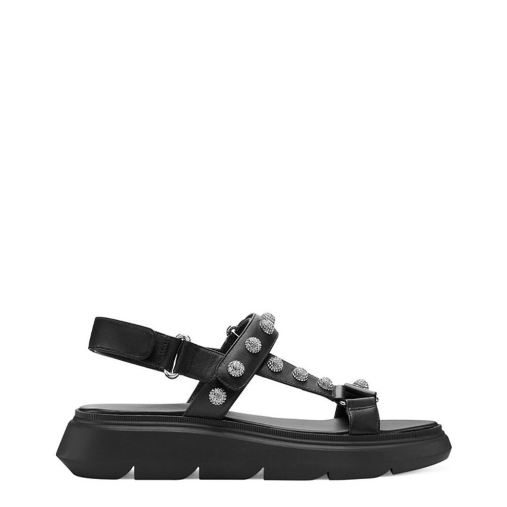 Stuart Weitzman Zoelie Crystal Ball Black Slingback Flatform Sandals Size 9